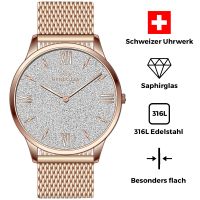 Mendozza Uhr MW-GR0301H-RML White Diamond Armbanduhr Silber Roségold