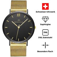 Mendozza Uhr MW-RG0404H-GMG Midnight Black Herren Armbanduhr Schwarz Gold