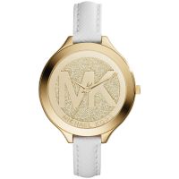 Michael Kors Uhr MK2389 Damenuhr Gold Leder Armband Slim Weiß MK Logo NEU & OVP