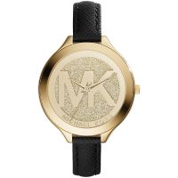 Michael Kors Uhr MK2392 Damenuhr Gold Leder Armband Slim Black MK Logo NEU & OVP