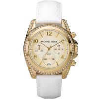 Michael Kors Uhr MK5460 Damenuhr Gold Weiß Strass Leder Chronograph NEU & OVP