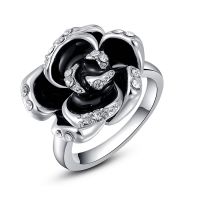 Roxy Damen Luxus Ring Schwarze Rose Weißes Kristall Emaille Silber NEU & OVP