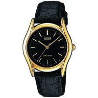 Casio Uhr MTP-1154PQ-1A Herren Armbanduhr Leder Schwarz Gold Watch Men NEU & OVP