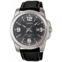 Casio Herrenuhr MTP-1314L-8A Armbanduhr Leder Schwarz Silber Datum NEU & OVP