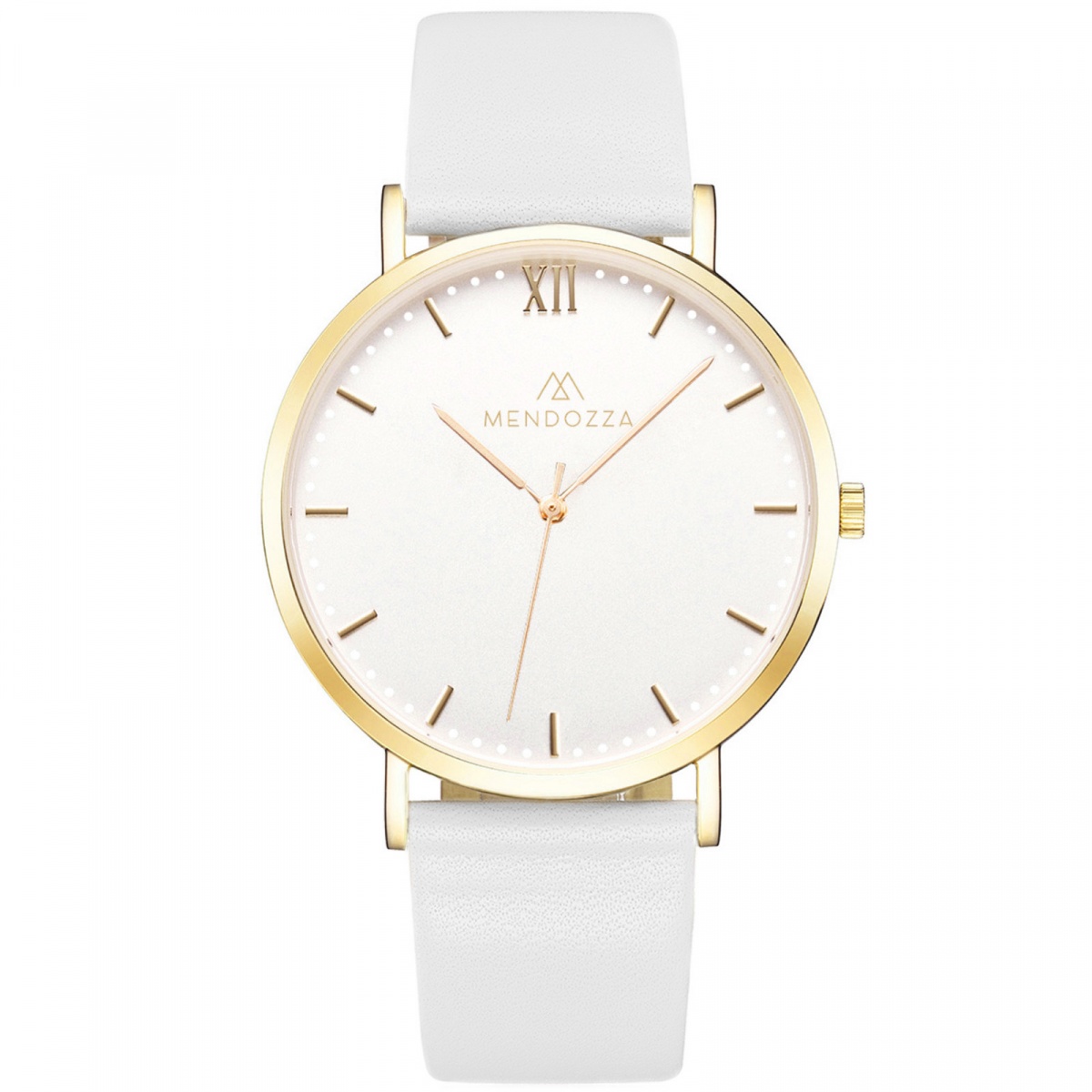 Mendozza Uhr MW-RG0200H-WL White Moon Armbanduhr Leder Weiß Gold